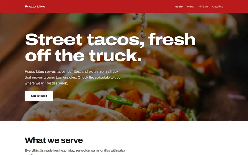 Preview of the Food truck — four pages example site