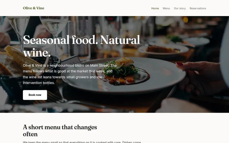 Preview of the Restaurant — four pages example site