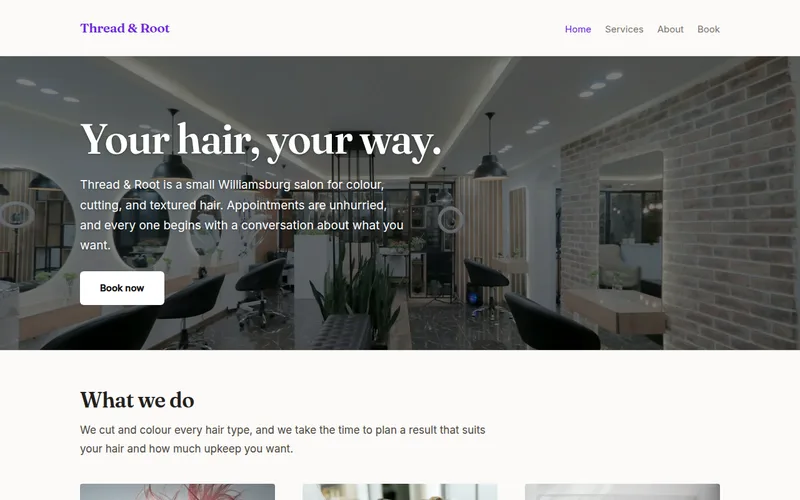 Preview of the Hair salon — four pages example site